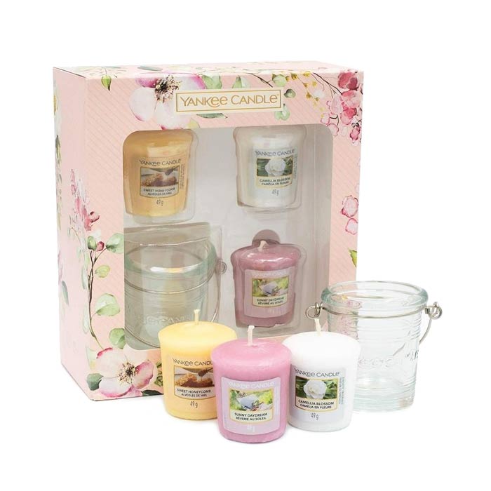 Giftset Yankee Candle Garden Hideaway 3 Votive and Candle Holder