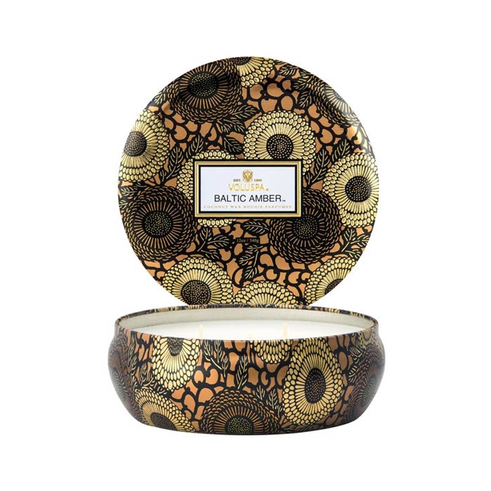 Voluspa 3-Wick Candle Decorative Tin Baltic Amber 340g