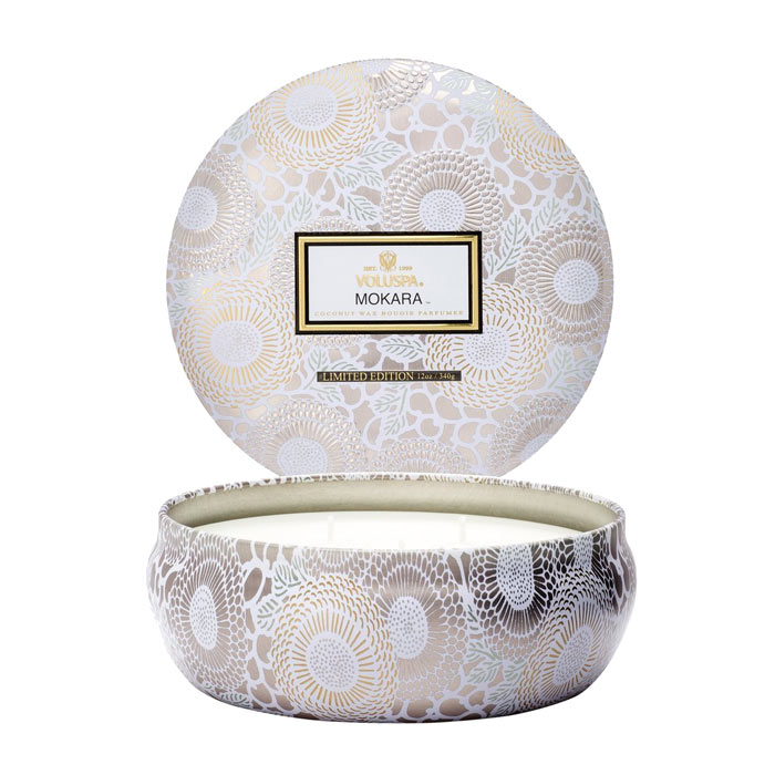 Voluspa 3-Wick Candle Decorative Tin Mokara 340g