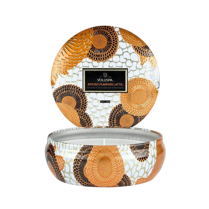 Voluspa 3-Wick Decorative Tin Candle Spiced Pumpkin Latte 340g