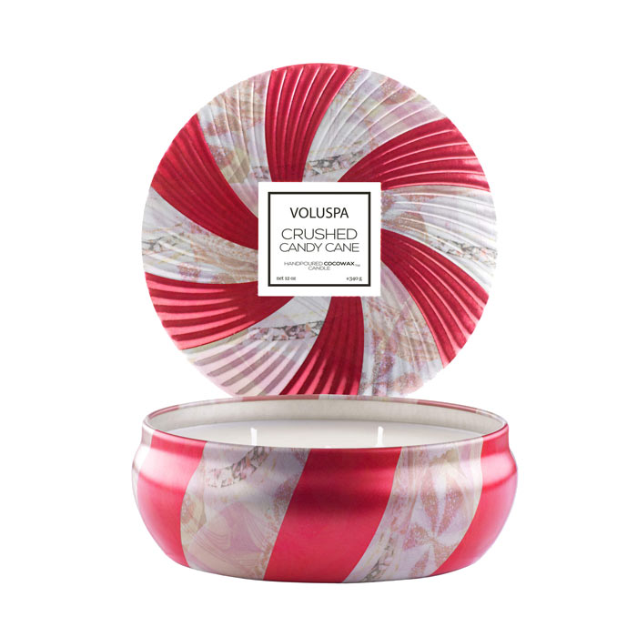 Voluspa Crushed Candy Cane 3-wick Tin Candle