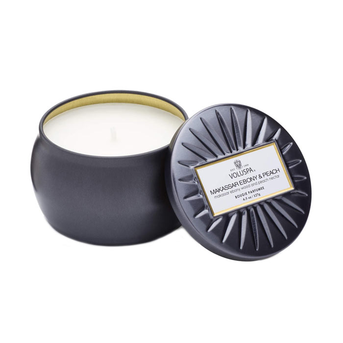 Voluspa Decorative Tin Candle Makassar Ebony & Peach 127g